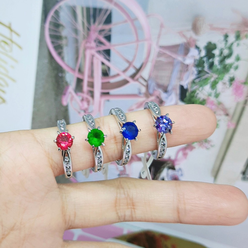 Cincin Xuping Premium Asli Batu Biru Hijau Ungu Merah Lapis Emas Putih Silver - BR558