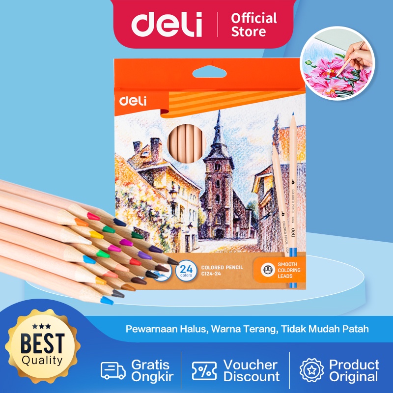 

Deli Colored Pencil / Pensil Warna 12 24 Warna Terang dan Halus CC124