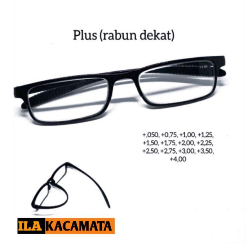 kacamata baca plus (rabun dekat) +0,50 S/d +4,00 model kotak kecil batang lentur gender wanita dan p