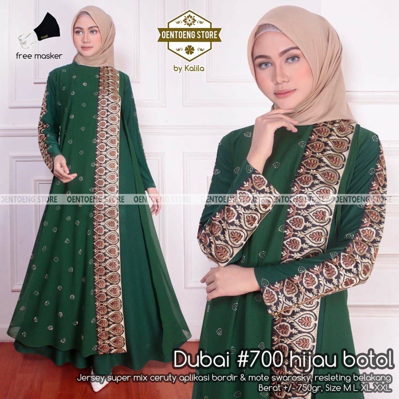 OK - (EXCLUSIVE) DUBAI #700 BY OENTOENG STORE / GAMIS BRUKAT HIJAU BOTOL / ABAYA SERAGAM JERSEY