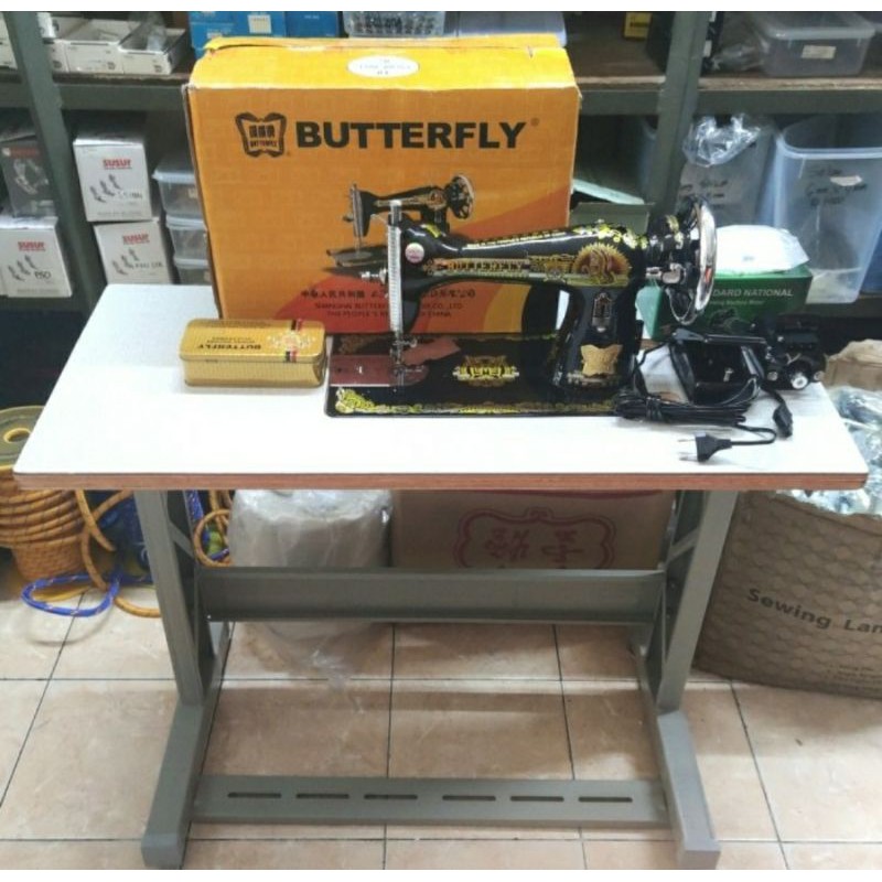 mesin jahit kecil butterfly komplit set meja kaki T impor