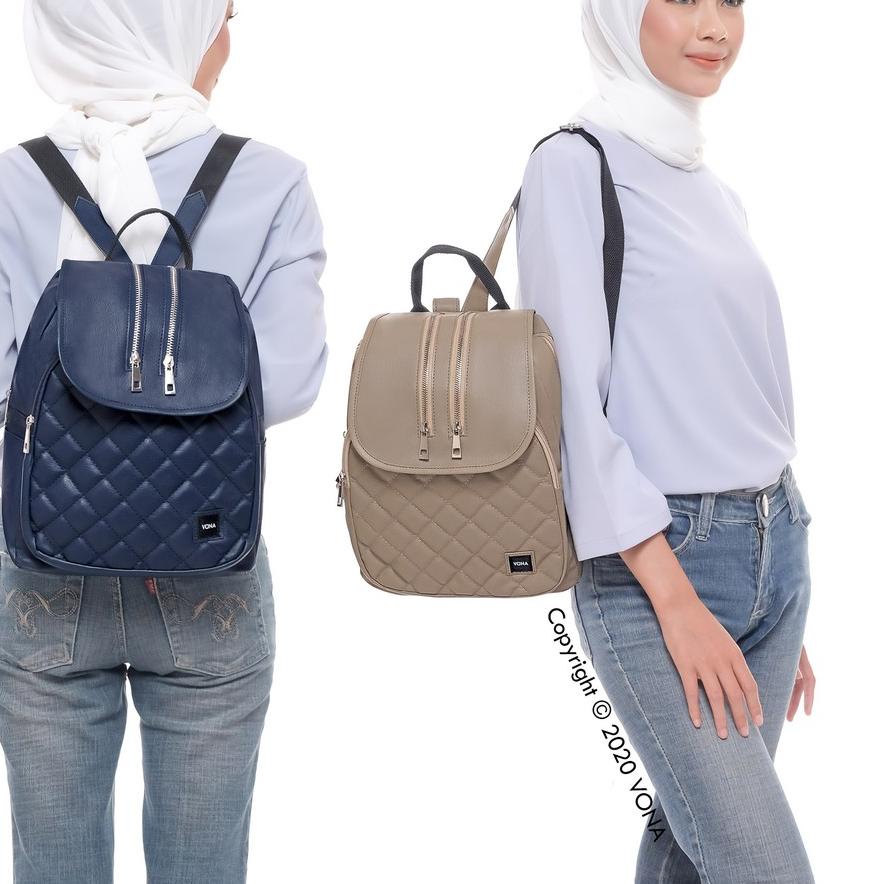 ❉ VONA Tas Ransel Cewek Wanita Quilted Detail Zipper - Diandra ✯
