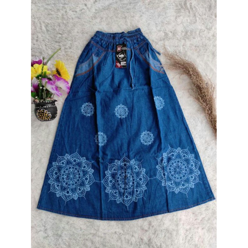 Afi Rok/Rok Jeans Anak Sablon/Rok Levis Anak Usia 9-11 Tahun/Rok Jeans Motif Anak Lp 52-80cm Pb82cm