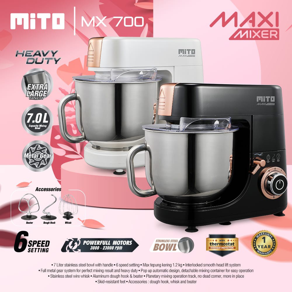 Mito Stand Mixer MAXI MX700 Stainless Bowl Mixer Kapasitas 7 LIter MX-700
