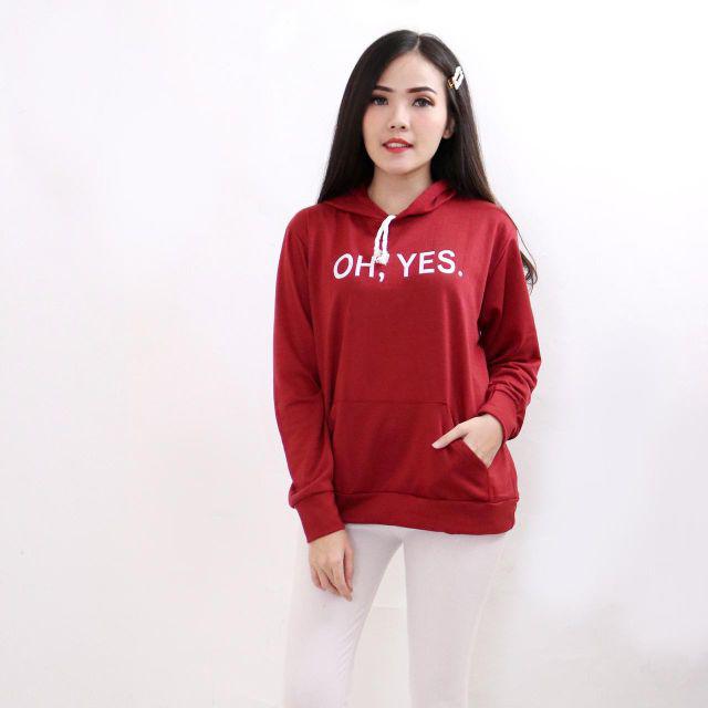 Terbaru!!! Sweater Hoodie Wanita/OH YES /ukuran M, L, XL-Merah