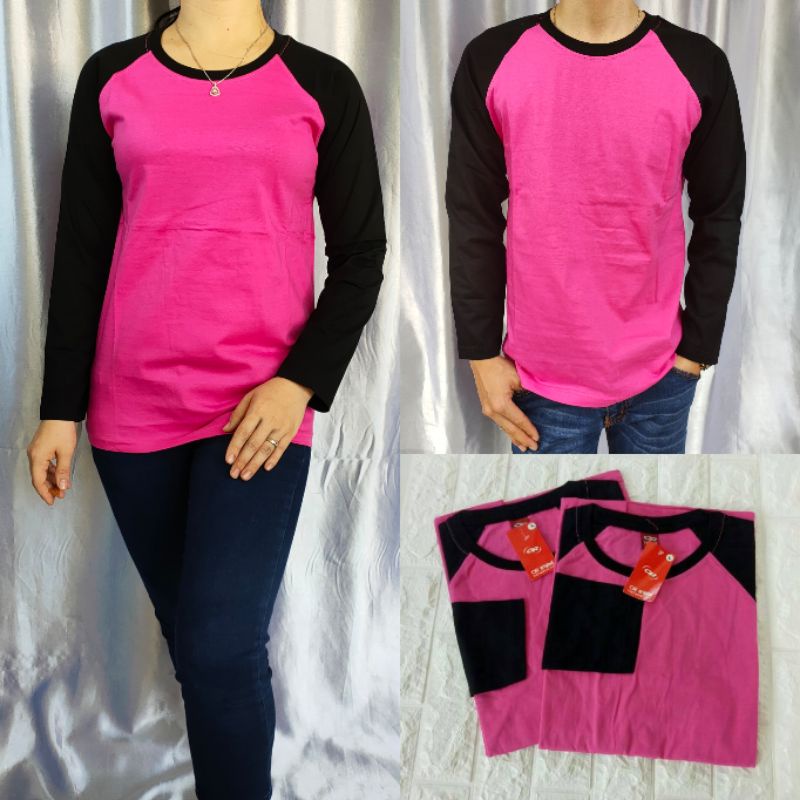 Kaos reglan PINK-HITAM lengan panjang Uk M L XL XXL