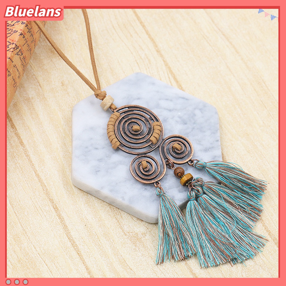 Bluelans Kalung Rantai Panjang Dengan Liontin Spiral Rumbai Gaya Bohemian Untuk Hadiah