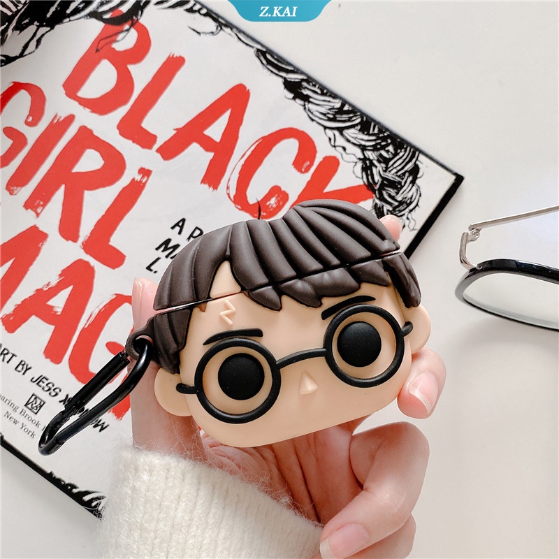 Casing Silikon Motif Kartun Harry Potter + Gantungan Kunci Untuk Simpan Earphone Wireless Bluetooth Apple Airpods 1 2 Pro