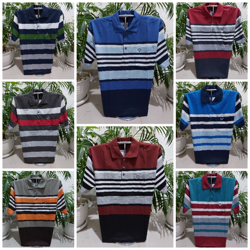 Kaos kerah salur size XL - Kaos kerah garis - Kaos wangki - kaos pria kerah -kaos kerah motif garis