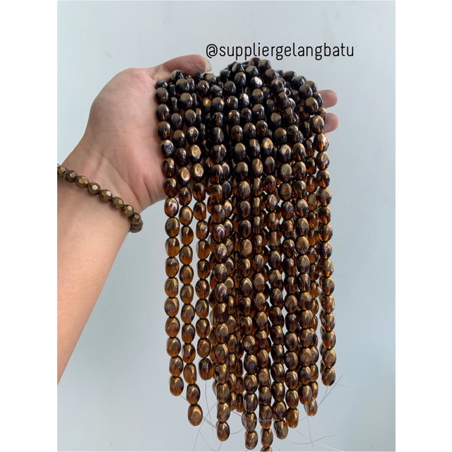 kristal CEKO KACANG GOLD brown quartz 10mm cokelat emas oval cutting