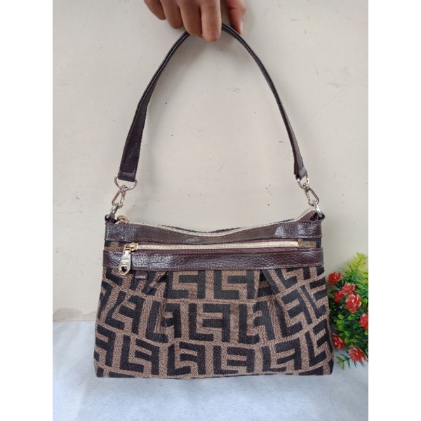 SSAMZIE SSIOT SHOULDER BAG  KANVAS MIX KULIT,  KEREN ABIS,  SESAMZIE,  PRELOVED SHOULDER BAG, SSAMZI