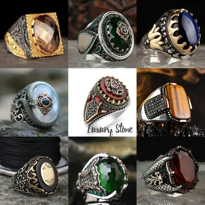 Cincin pria batu hitam super luxury men black stone ring skull punk style