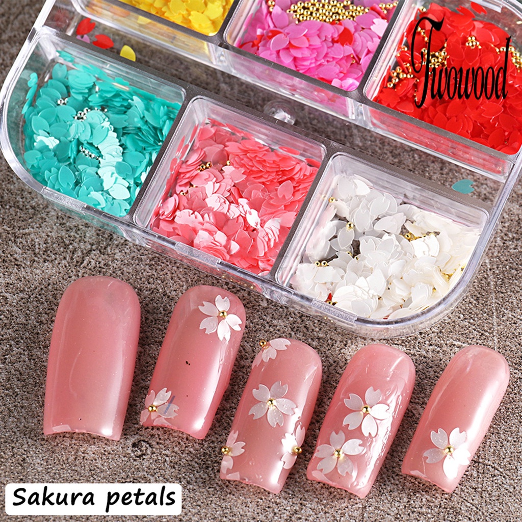 1 Kotak Daun Bunga Sakura Bahan Resin Tahan Air Untuk Dekorasi Nail Art