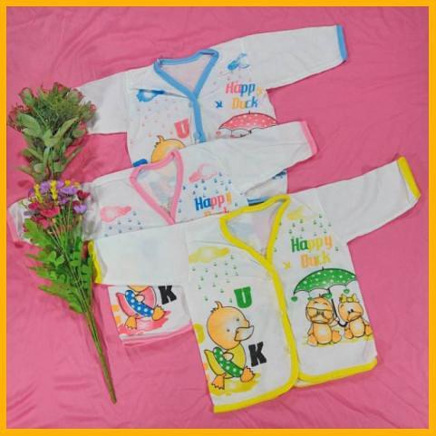 3 Pcs Kaos Kancing Depan Lengan Panjang Boboko - Kaos Atasan Bayi - Putih Gambar Sablon