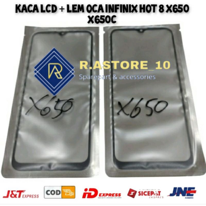 Kaca Lcd + Lem Oca Infinix Hot 8 X650 X650C Kaca Depan Kaca touchscreen Kaca Touch screen Glass Lcd Kaca tc kaca TS