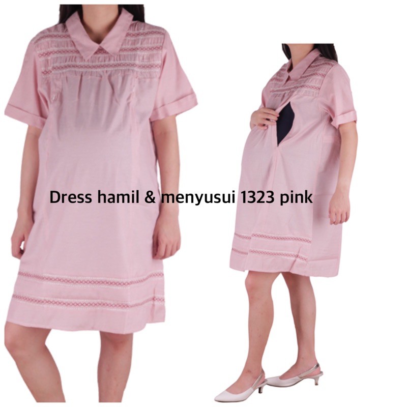 Dress hamil menyusui 1323 pink