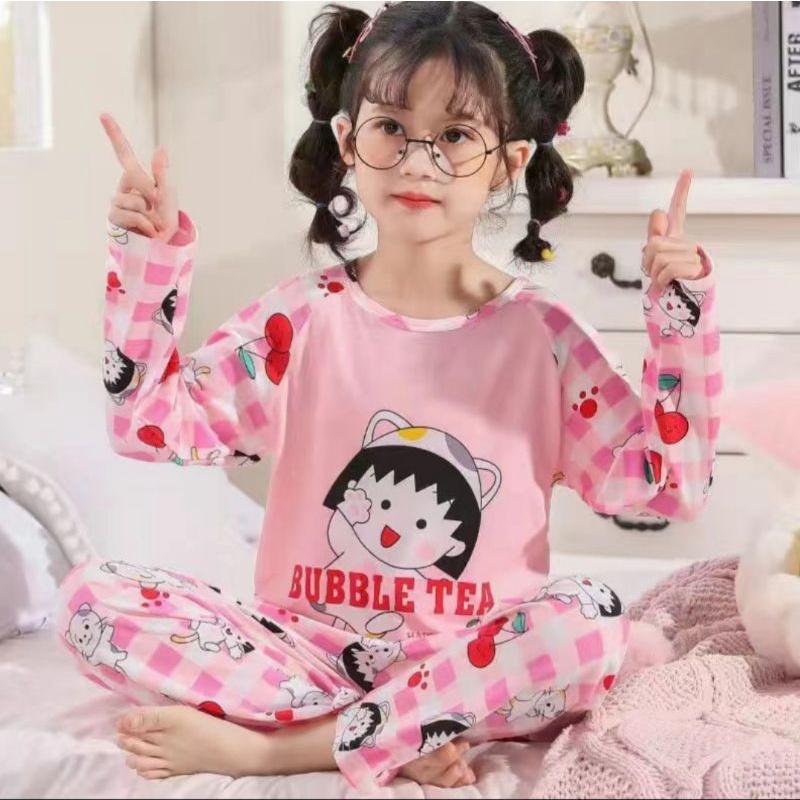 BAJU TIDUR ANAK PEREMPUAN SETELAN UMUR 3-12 TAHUN PIYAMA IMPORT C18-C3