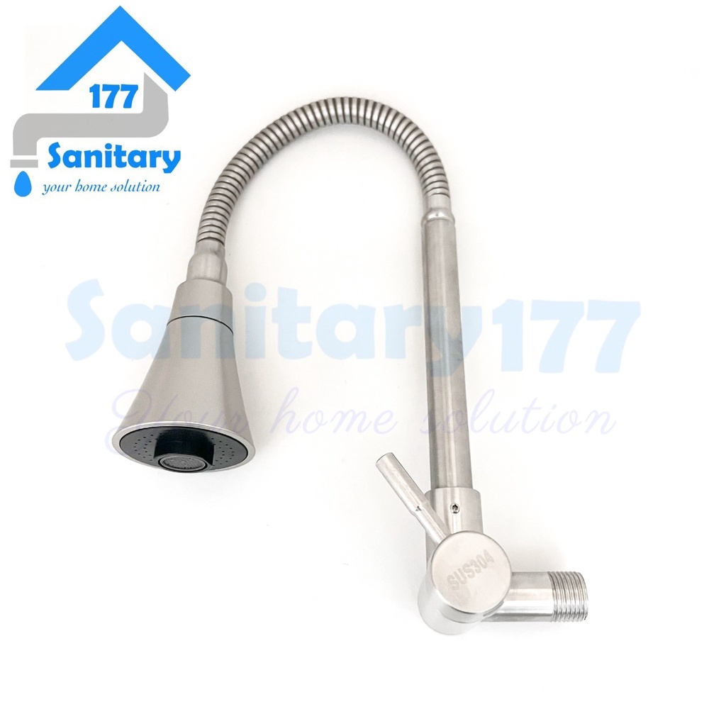 Kran air Sink Fleksibel Stainless 304 minimalis tembok 04TR- Keran dapur 2in1 flexible stenlis sus304  angsa stenlis terompet wastafel bak cuci piring /G77