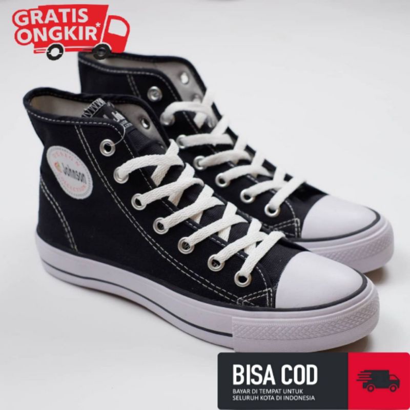 Sepatu Jonshon Basic Black White High Original 100%