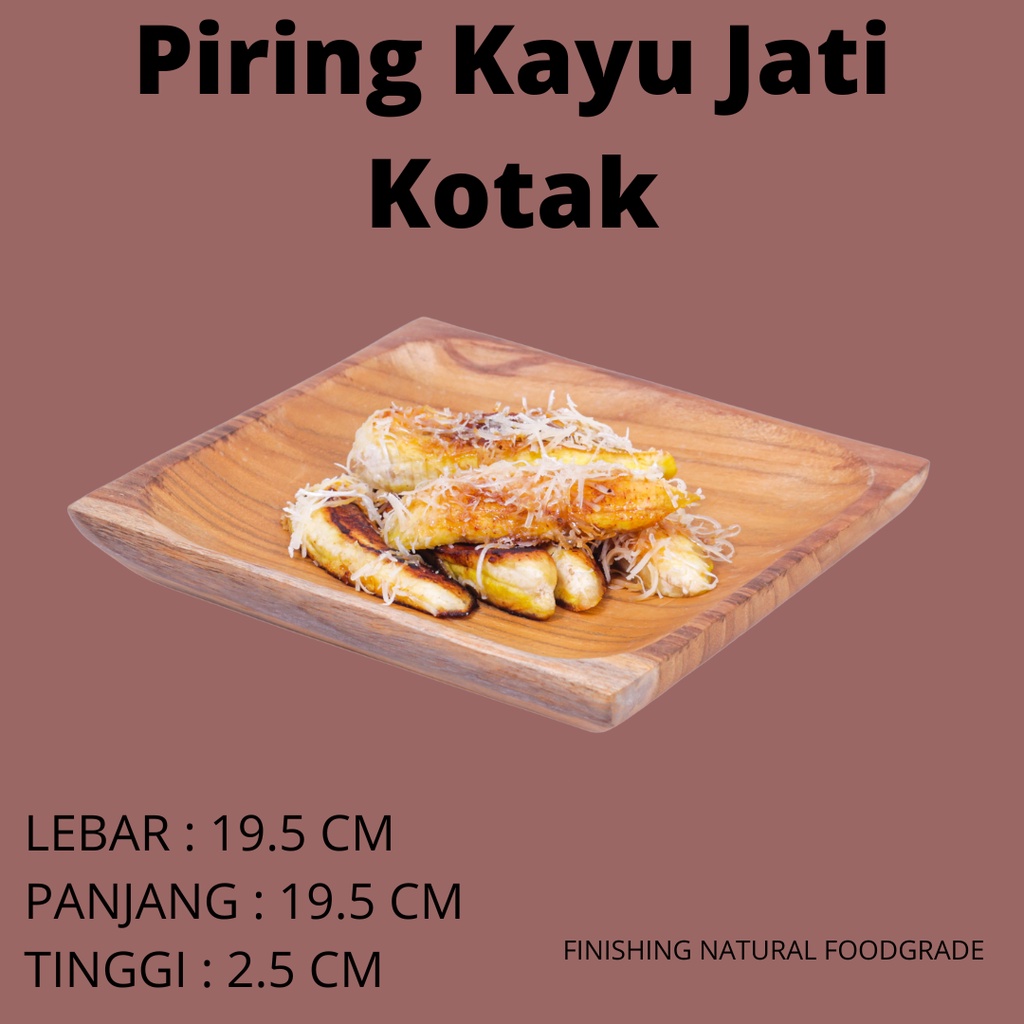 Piring Saji Kayu Jati Kotak Ukuran 20 Cm