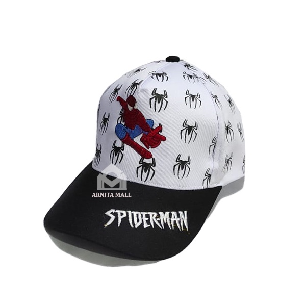 Topi anak laki laki superhero spiderman superman batman / topi anak laki laki 3-10 tahun-SM Full Putih Hitam