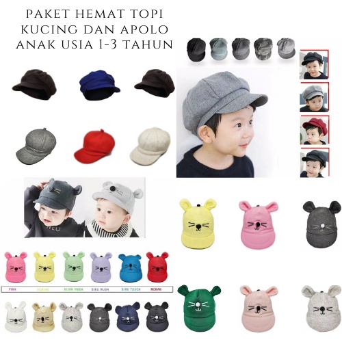 PAKET HEMAT KHUSUS RESELLER TOPI ANAK / TOPI BAYI KUCING APOLLO USIA 1-3 TAHUN