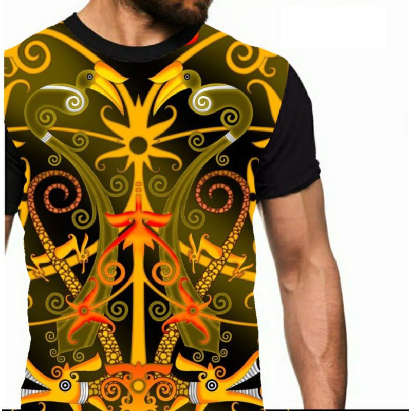 Kaos motif batik adat Dayak Borneo Kalimantan anak cowok pria distro Bandung murah printing keren