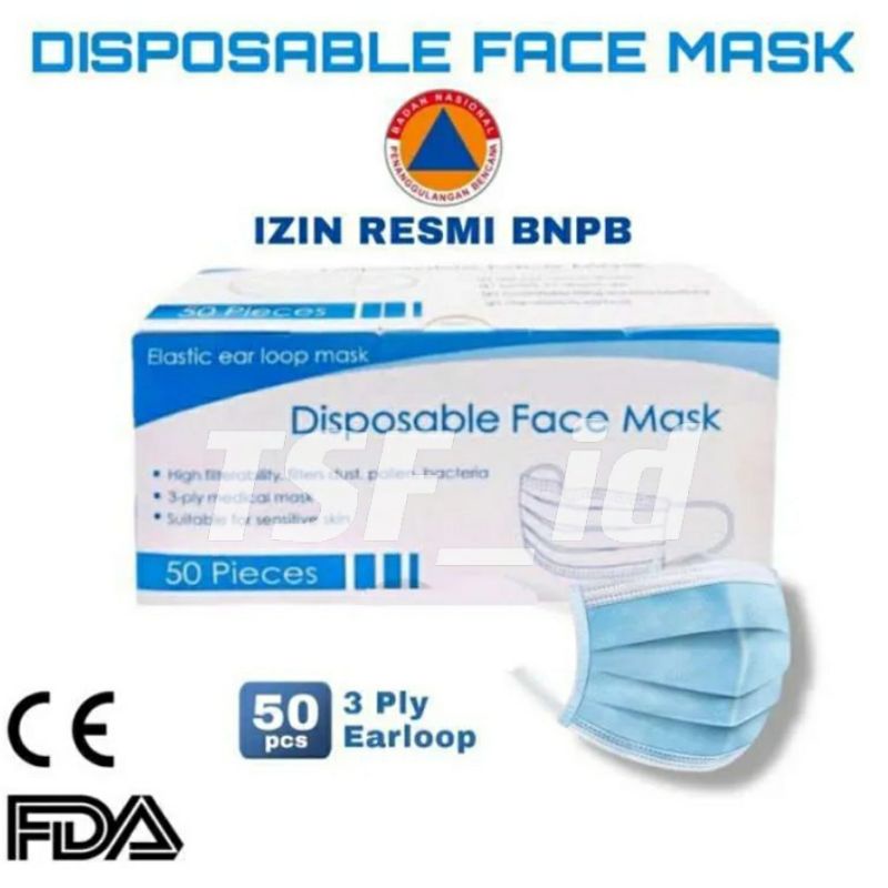 Masker Medis 3ply 1 box @50pcc Earloop