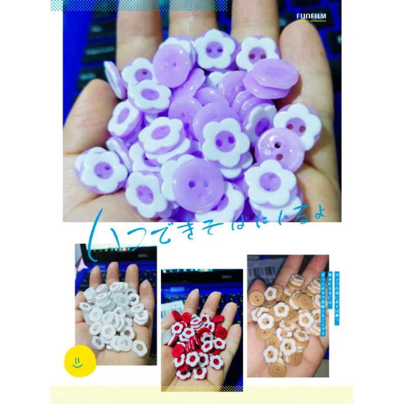 Kancing sakura diameter 15 MM ISI 144 biji - Kancing bunga sakura warna - Baju tidur