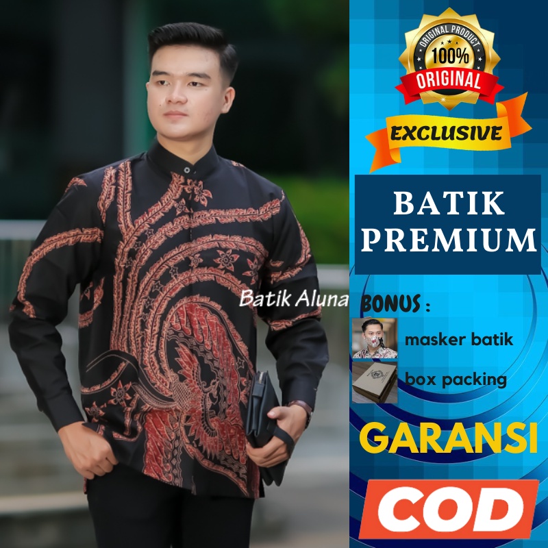 Koko Batik Pria Lengan Panjang Baju Kemeja Koko Batik Pria Premium Fashion Pakaian Muslim Ramadhan C