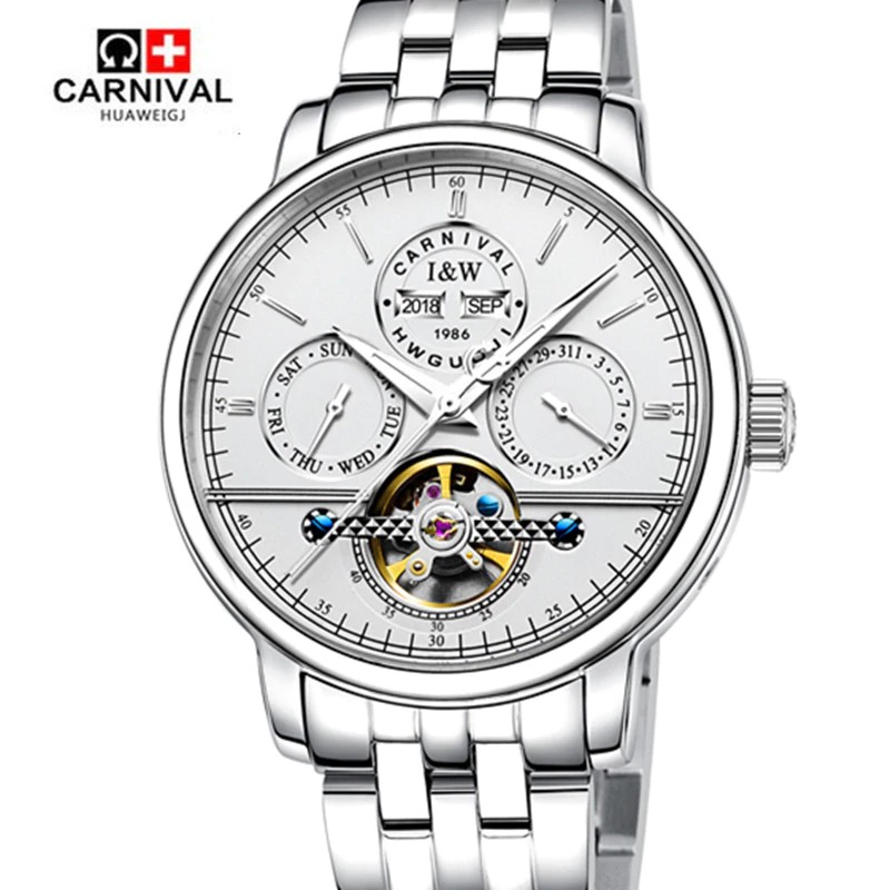 Jam tangan mekanik Carnival tourbillon Men Top Brand Automatic Mechanical Watches Luxury genuine