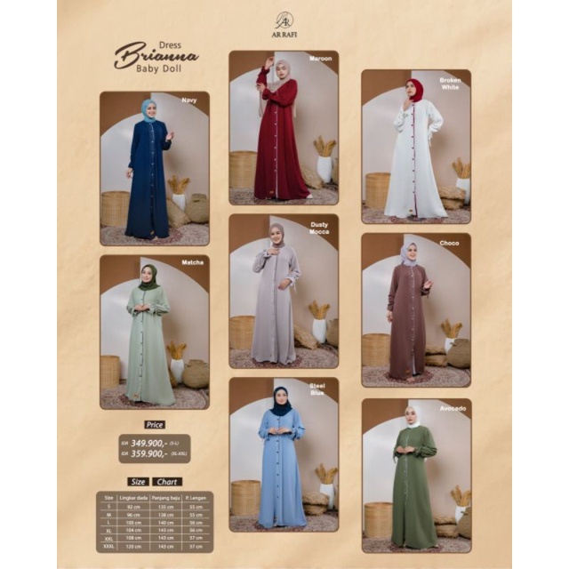 Dress Ar Rafi Terbaru Brianna Dress Gamis Mewah Bahan Babydoll Jatuh Elegant Best Seller Dress Kekinian