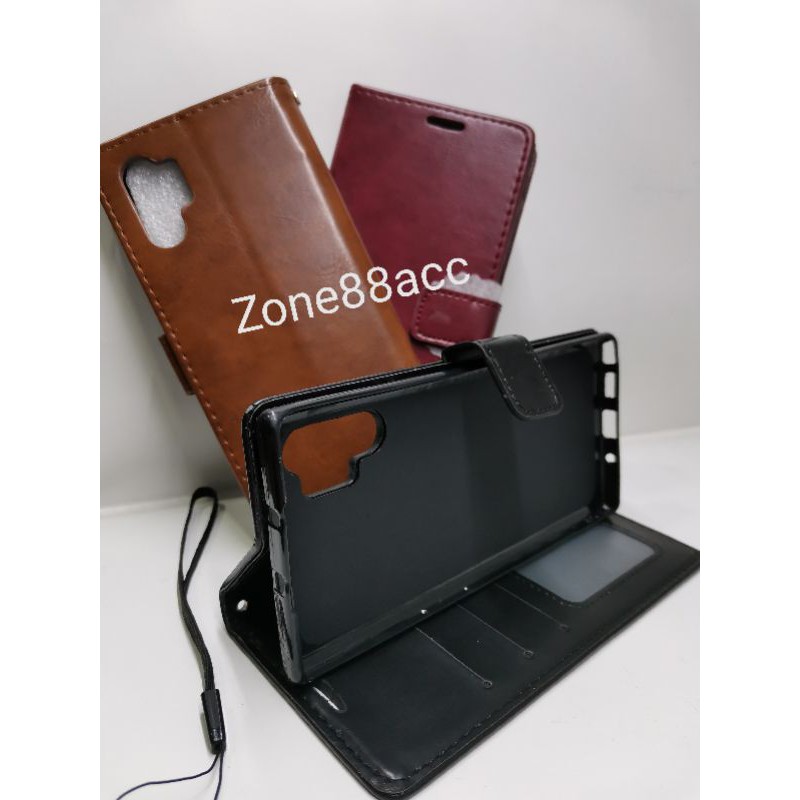 Samsung Note 10 Plus Leather Case Flip Cover Casing Sarung Dompet Wallet Kulit Soft