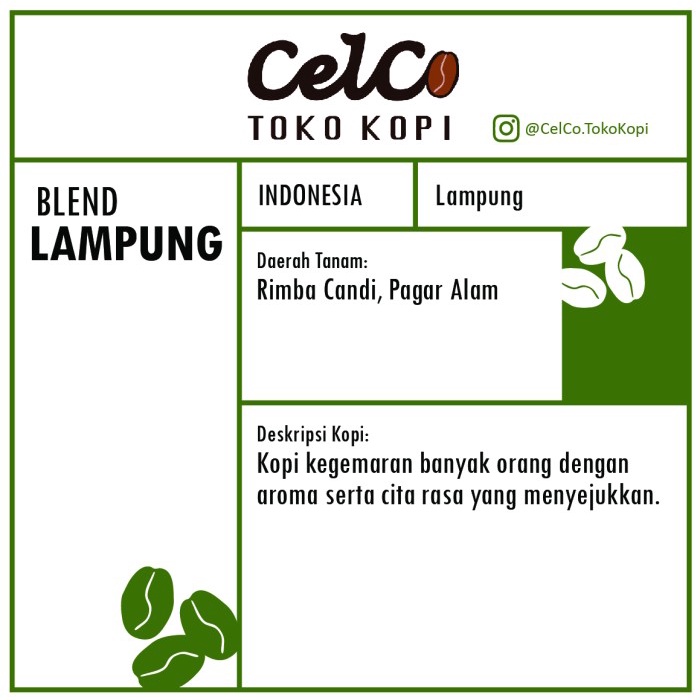 

Kopi Blend Lampung 200gr | by Celco Toko Kopi | Kopi Biji & Bubuk