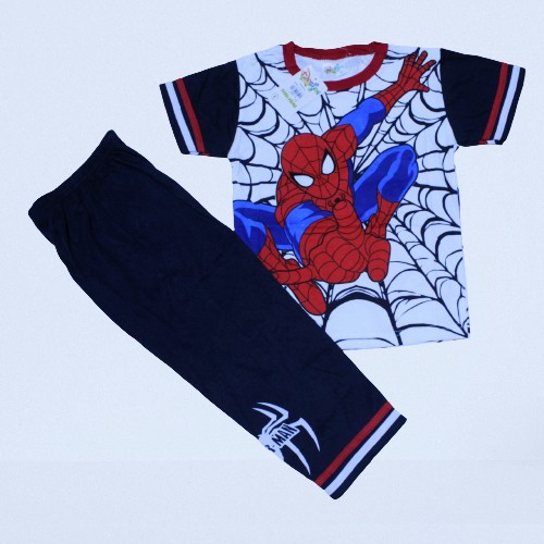 baju tidur anak laki laki spiderman lengan pendek celana panjang size 3-14 thn