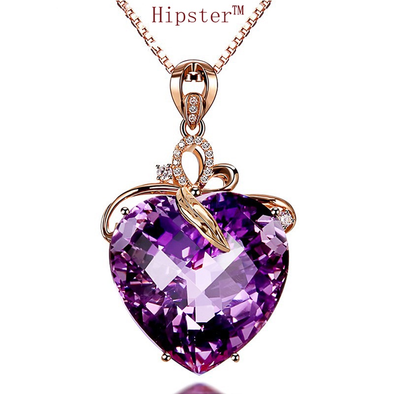 Hot Sale Heart-Shaped Amethyst Pendant Four-Leaf Clover Bracelet Heart-Shaped Colored Gems Diamond Ring Elegant Purple Gemstone Earrings Suit