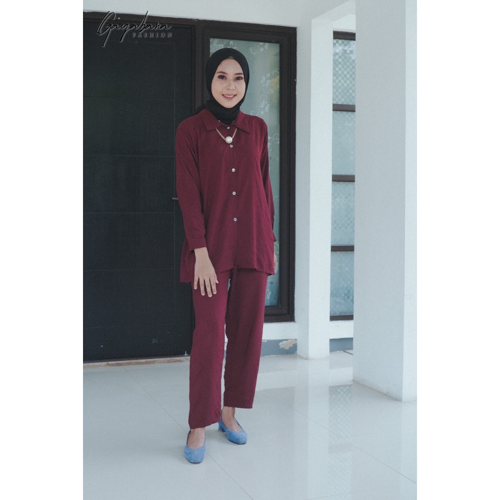ONE SET MOTIF POLOS/ SETELAN RAYON VISCOSE MOTIF POLOS/SETCEL KEKINIAN/SETELAN WANITA TERBARU/DNILYA-MARUN
