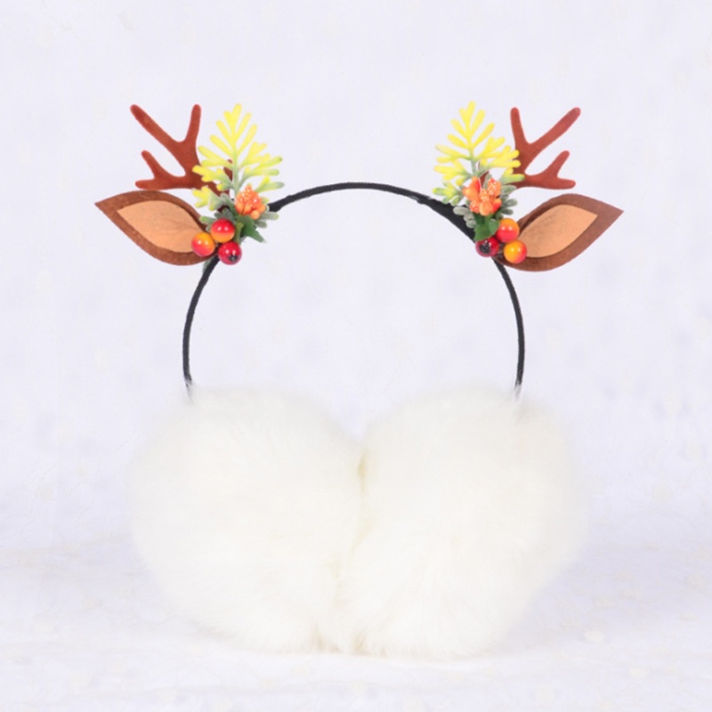 Earmuffs Penghangat Telinga Desain Tanduk Rusa Natal Bahan Fleece Untuk Anak