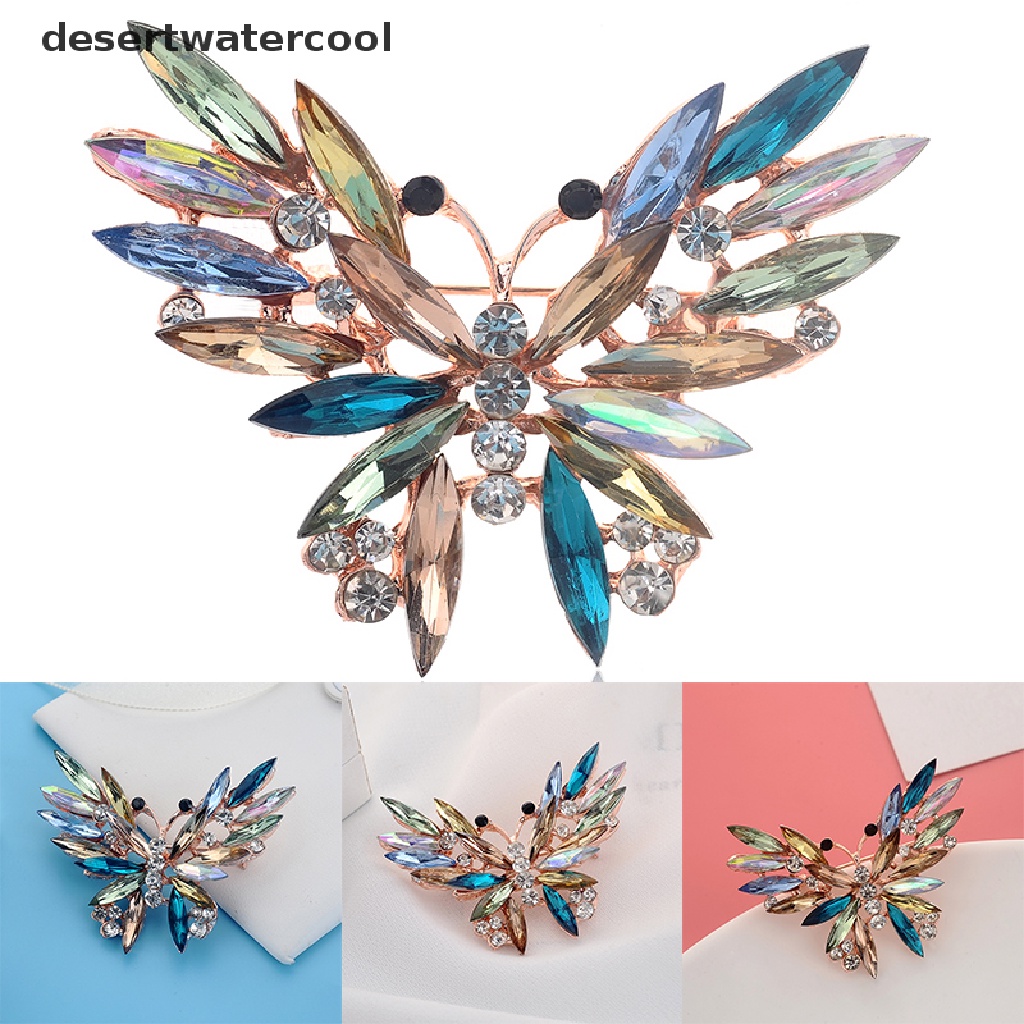 Bros Pin Enamel Bentuk Hewan Butterfly Aksen Kristal Warna-Warni Untuk Wanita
