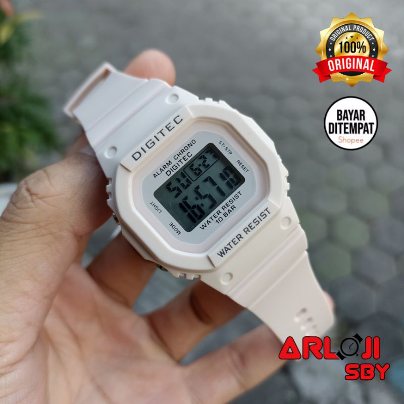 JAM TANGAN WANITA DIGITEC DG 7024 ORIGINAL TAHAN AIR 10 BAR GREEN RUBBER DIGITAL DISPLAY