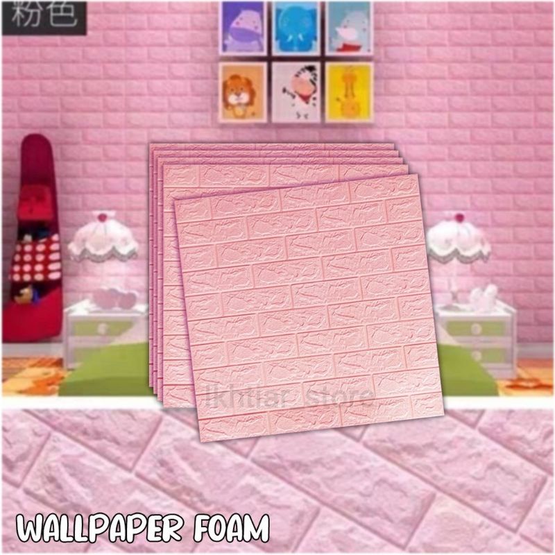 Wallpaper Dinding 3D Embossed Modern Foam Timbul Motif Batu Bata / Wall Sticker Dinding 3D Waterproof Brick / Wall Foam Dekorasi Dinding Kamar Rumah-BATA PINK