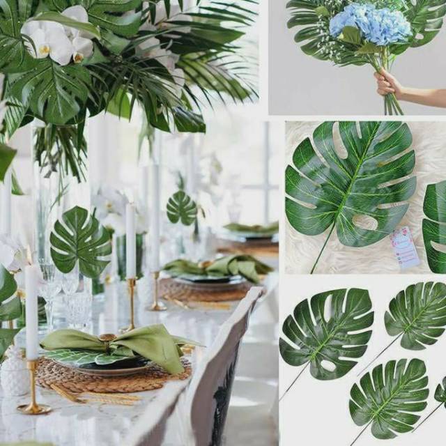 Daun Palsu Plastik Artificial Leaf Monstera Philodendron Pakis Palem Dekorasi Wedding Rumah Home Decor KB18