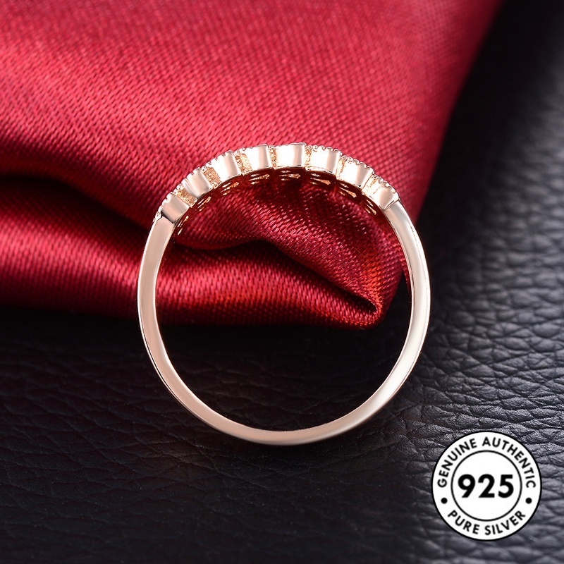 Cincin Berlian Inlaid Bahan S925 Silver Warna Rose Gold