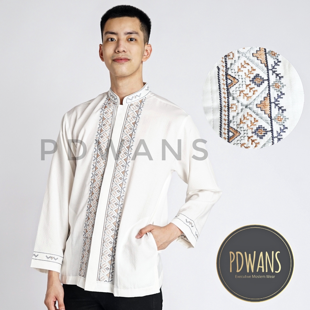 Baju Koko Muslim Dewasa Lengan Panjang Kemeja Koko Bordir PDWANS - WANSPJG01