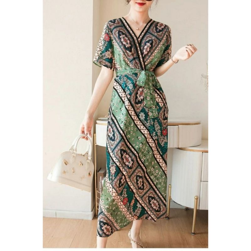 MDLV ~ 12345# Canberra Midi Wrap Dress Batik Premium Fashion Import