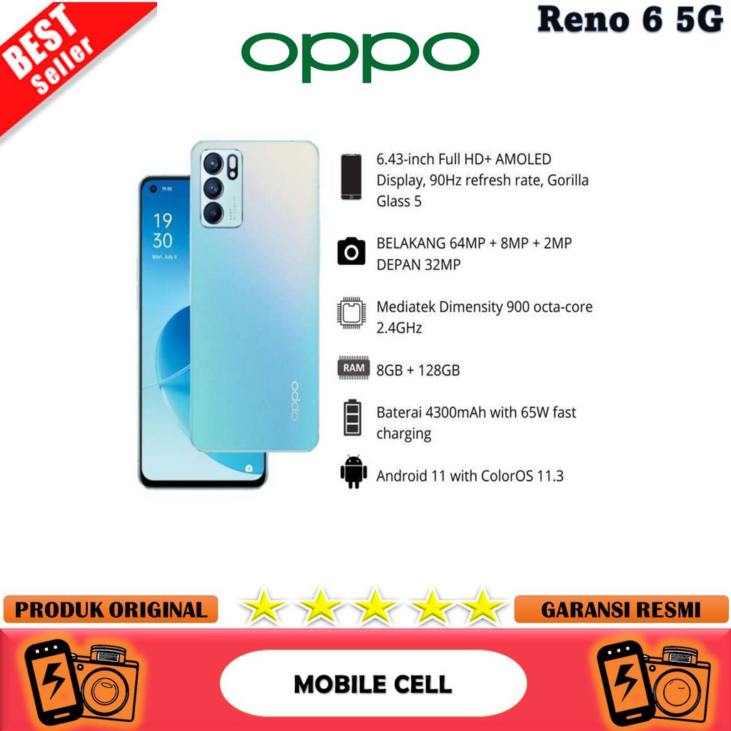 OPPO Reno6 5G 8/128GB - Garansi Resmi