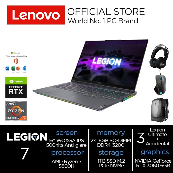 Lenovo Legion 7 16ACHg6 Ryzen 7 5800H 2x16GB 1TB 16" RTX3060 6GB W10 OHS 9UID
