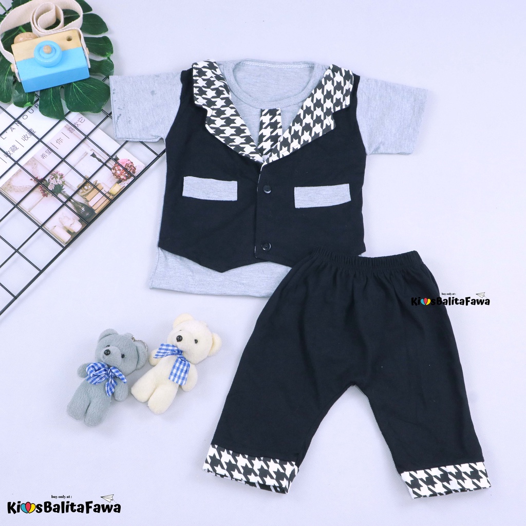 Setelan Rompi Baby Colin uk 3-18 Bulan / Export Class Set  Baju Bayi Laki Kaos Rompi Celana Lengan