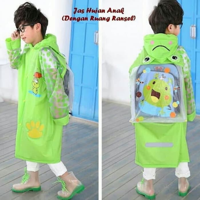 Jas Hujan Anak Dengan Tempat Ransel - Raincoat With Back Pocket - Jas Hujan Ponco