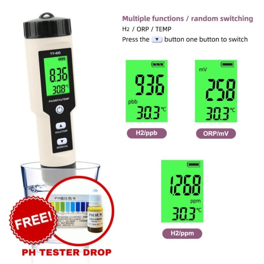 Hydrogen ppb Orp mv Meter Alat Tes Air Hidrogen H2 YY 400